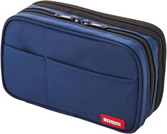 LIHIT LAB Large Capacity Double Zipper Pencil Case For School Office College, Big Capacity 6 Compartments Pencil Bag Holder Adults Teen Boys Girls, Travel Cosmetics Storage, Indigo (A7555-11)