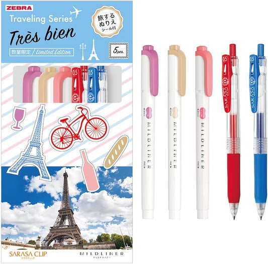ZEBRA SE-TR-5CF Sarasa Clip Mild Liner Set, Traveling Series, Eiffel Tower, Mixed 5 Piece Set