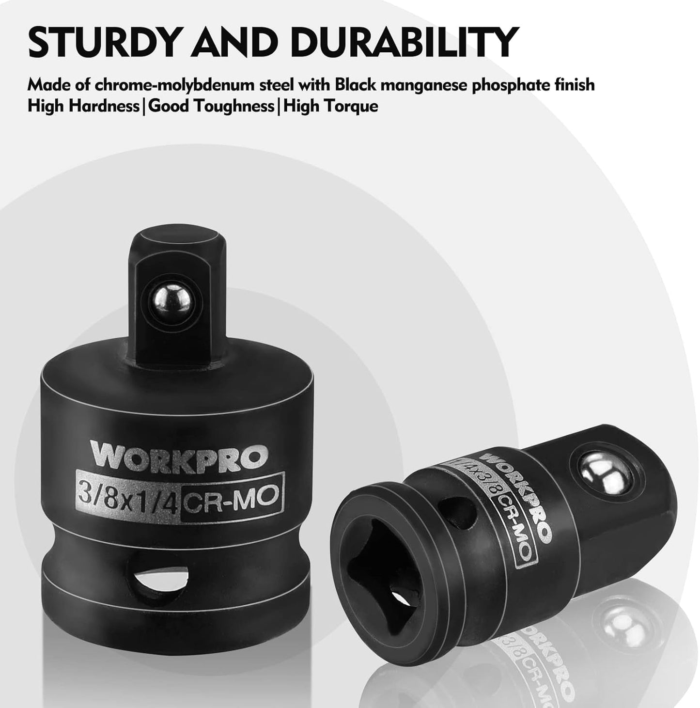 WORKPRO 4-Piece Impact Socket Adapter and Reducer Set, 1/4", 3/8", 1/2" Drive Socket Adapter Set, Impact Driver and Wrench Conversion Kit, Socket Reducer, Premium CR-MO Steel Made
