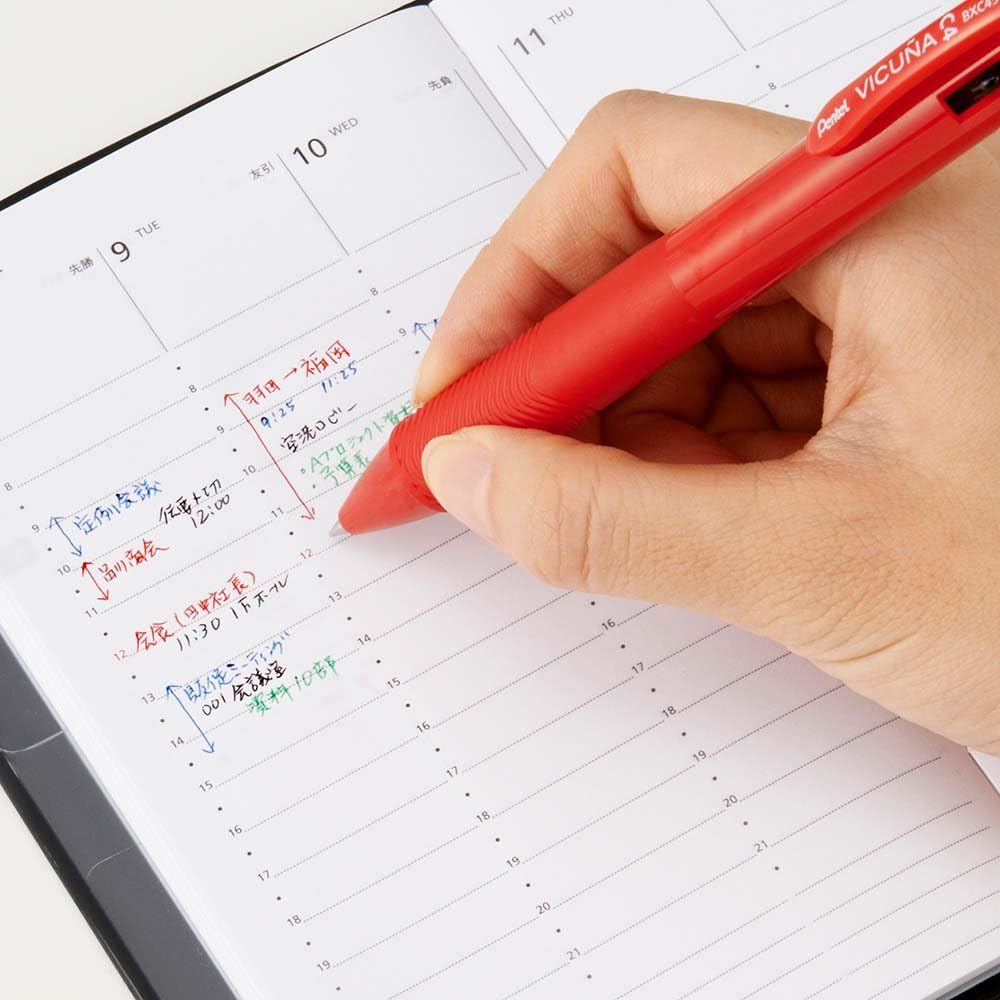 Pentel Ballpoint Pen Vicuna, Extra Fine, Black, Red, Blue, Green, Red (BXC45B)