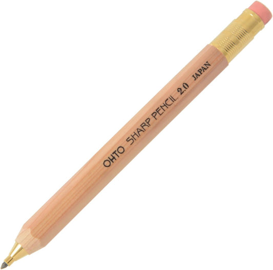 OHTO Mechanical Pencil Wood Sharp with Eraser 2.0, 2.0mm, Natural Wood Color Body (APS-680E-Natural)