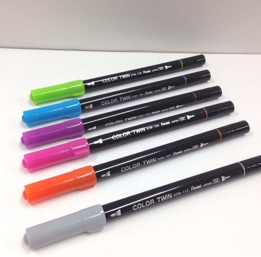 Pentel SCW-18 Water-Based Pen Set, Color Twin, 18 Color Set