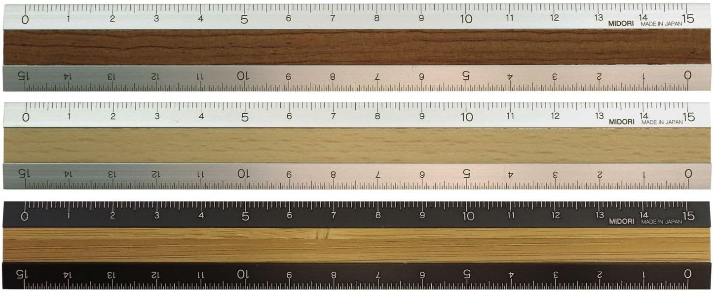 DESIGNPHIL 42270006 Midori Ruler, Aluminum & Wood Ruler, 5.9 inches (15 cm), Black