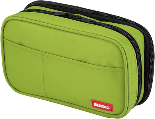 LIHIT LAB Large Capacity Double Zipper Pencil Case For School Office College, Big Capacity 6 Compartments Pencil Bag Holder Adults Teen Boys Girls, Travel Cosmetics Storage, Yellow Green (A7555-6)