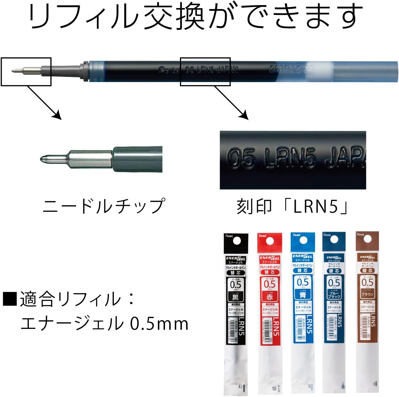 Pentel Energel Knock Ballpoint Pen, 0.5mm Needle Tip, Blue Ink, Silver Body with Blue Accent (BLN75Z-C)