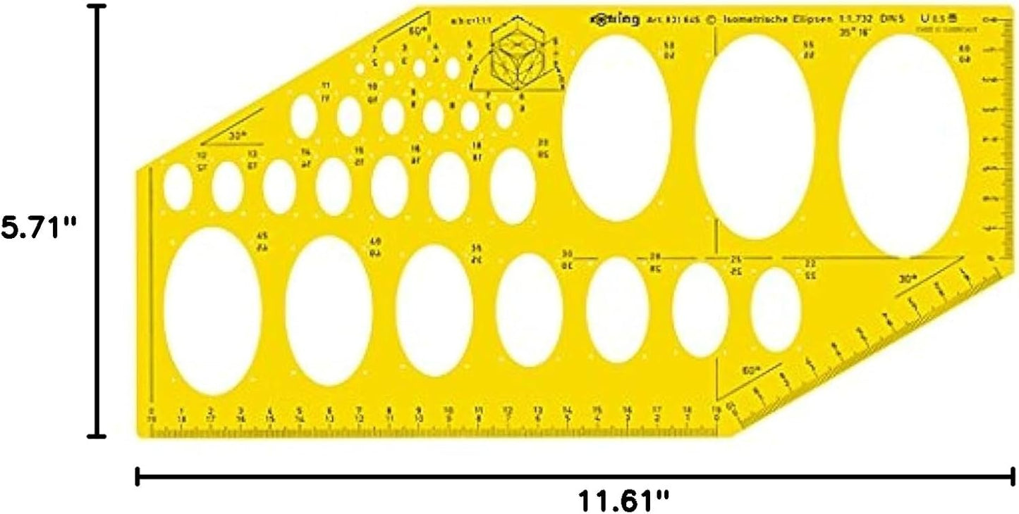 Rotring Isometric Ellipses Drawing Template Robust Clear Yellow-tinted