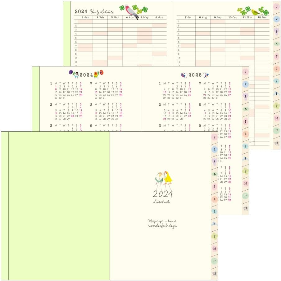 Midori Pocket Diary 22251006 Weekly Planner, 2024, A6, Clover Pattern, Starts January 2024 (bird pattern)