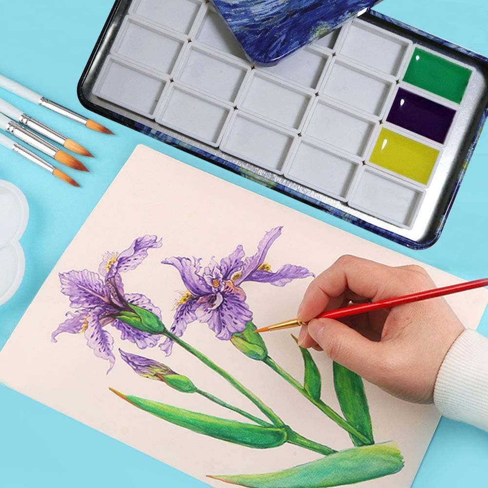 FCLUB Watercolor Tins Palette Paint Case with 20Pcs Full Pans Carrying Magnetic Stripe on The Bottom - Starry Night by Vincent Van Gosh