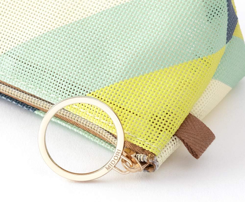 Midori 41800006 Pencil Case, Mesh, Striped Pattern, Yellow-Green