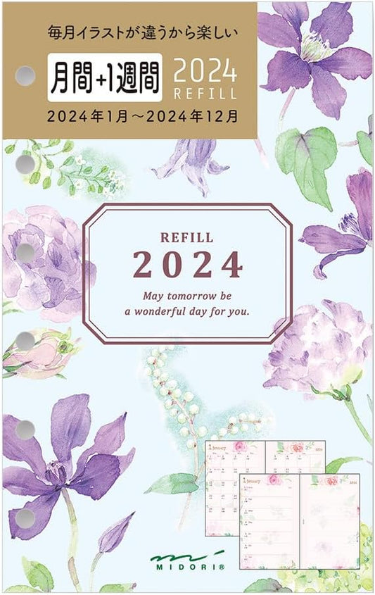 Midori 27091006 2024 B7 Weekly Country Time Floral Notebook, Refill, 27091006 (Begins January 2024)