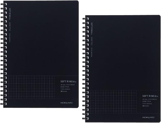 Kokuyo Notebook Soft Ring 50 Sheets A5 Set 2, Grid Ruled Scan Edge Title Black - SJ231S5-DX2