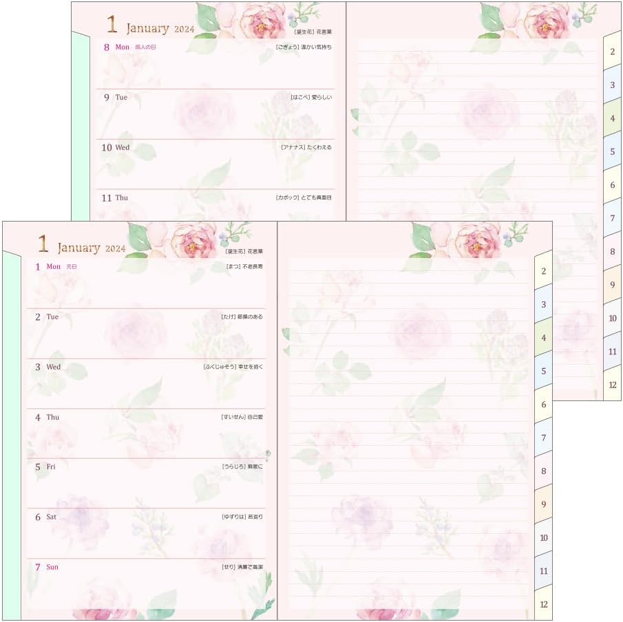 Midori Pocket Diary 22256006 Weekly Planner, 2024, B6, Cat Pattern, Starts January 2024 (country time floral pattern)