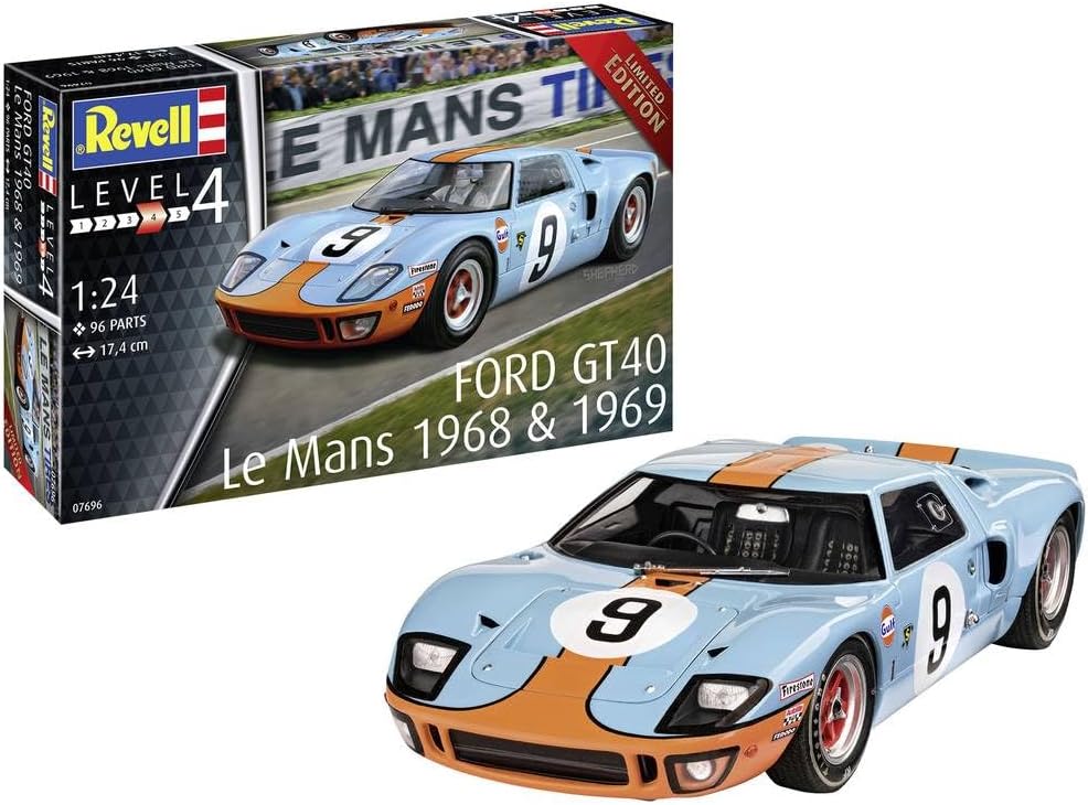 Revell Vell 07696 Ford GT 40 Le Mans 1968 Limited Edition Model Kit 1:24 Scale, Unvarnished
