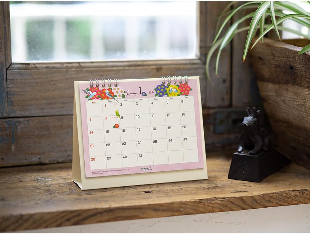 Midori 31273006 2024 Calendar, Tabletop, M, Country Time Floral Pattern (Ojisan Print)