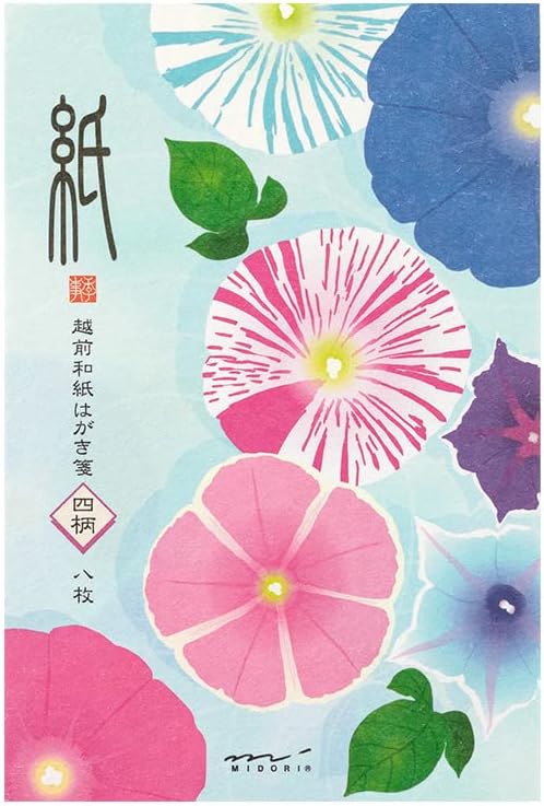 Midori 88687006 Postcard Notes, Paper Series, Summer Letter, 4 Patterns, Morning Glory Hand Water Pattern