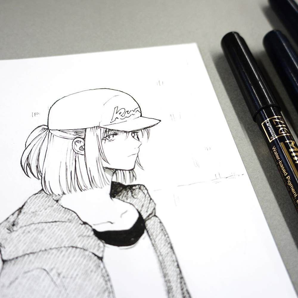 Kuretake ZIG CARTOONIST MANGAKA Black 5 set, for art, illustration, lettering, graphic designers, urban artists, paper crafters, AP-Certificated, Made in Japan