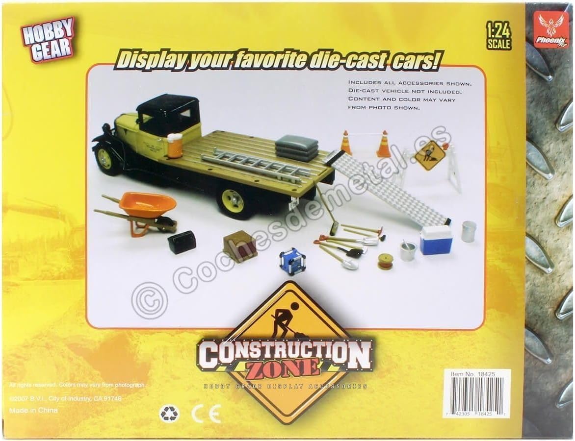 Phoenix Toys Construction Accessories Set for 1/24 Diecast Car Models – Diorama Display Props