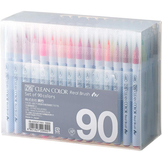 Kuretake Zig Clean Color Real Brush 90 colors set, Brush tip marker pens, for Professional and Artist, coloring, drawing, calligraphy, lettering, Made in Japan