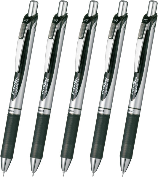 Pentel Gel Ink Ballpoint Pen, ENERGEL 0.5 BLACK XBLN75ZA 5 PCS