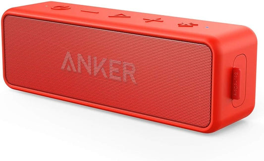 Anker SoundCore 2 Portable Bluetooth Speaker, Wireless, Enhanced Bass, 24-Hour Playtime, 66ft Range, IPX7 Water Resistant, Built-in Mic, Ideal for Travel , Compact and Easy to Use - Red