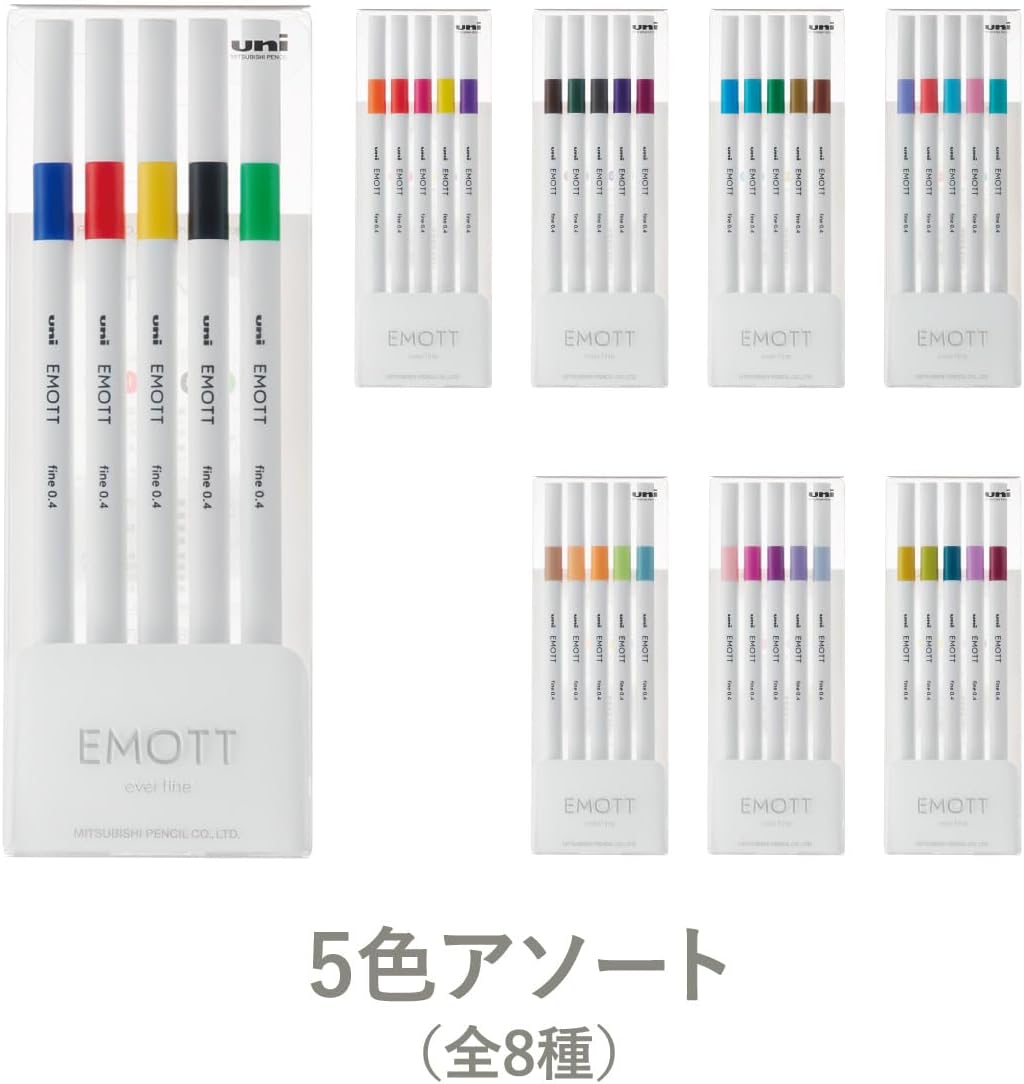Uni Water Based Pen EMOTT 5 Colors Set No.1Vivid Color, PEM-SY 5C No.1