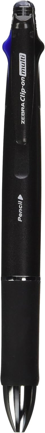 ZEBRA Clip-On 1000, 4 Color 0.7 mm Ballpoint Multi Pen 0.5 mm Pencil, Black Body (B4SA2-BK)