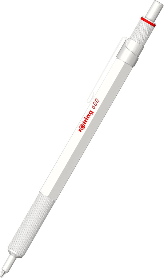 Rotring 600 Metallic Ballpoint Pen Medium Point Black Ink Pearl White Barrel Refillable 1 Count