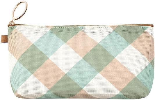 DESIGNPHIL Midori 53334006 Pouch with Gusset, Mesh, Checkered Pattern, Light Blue