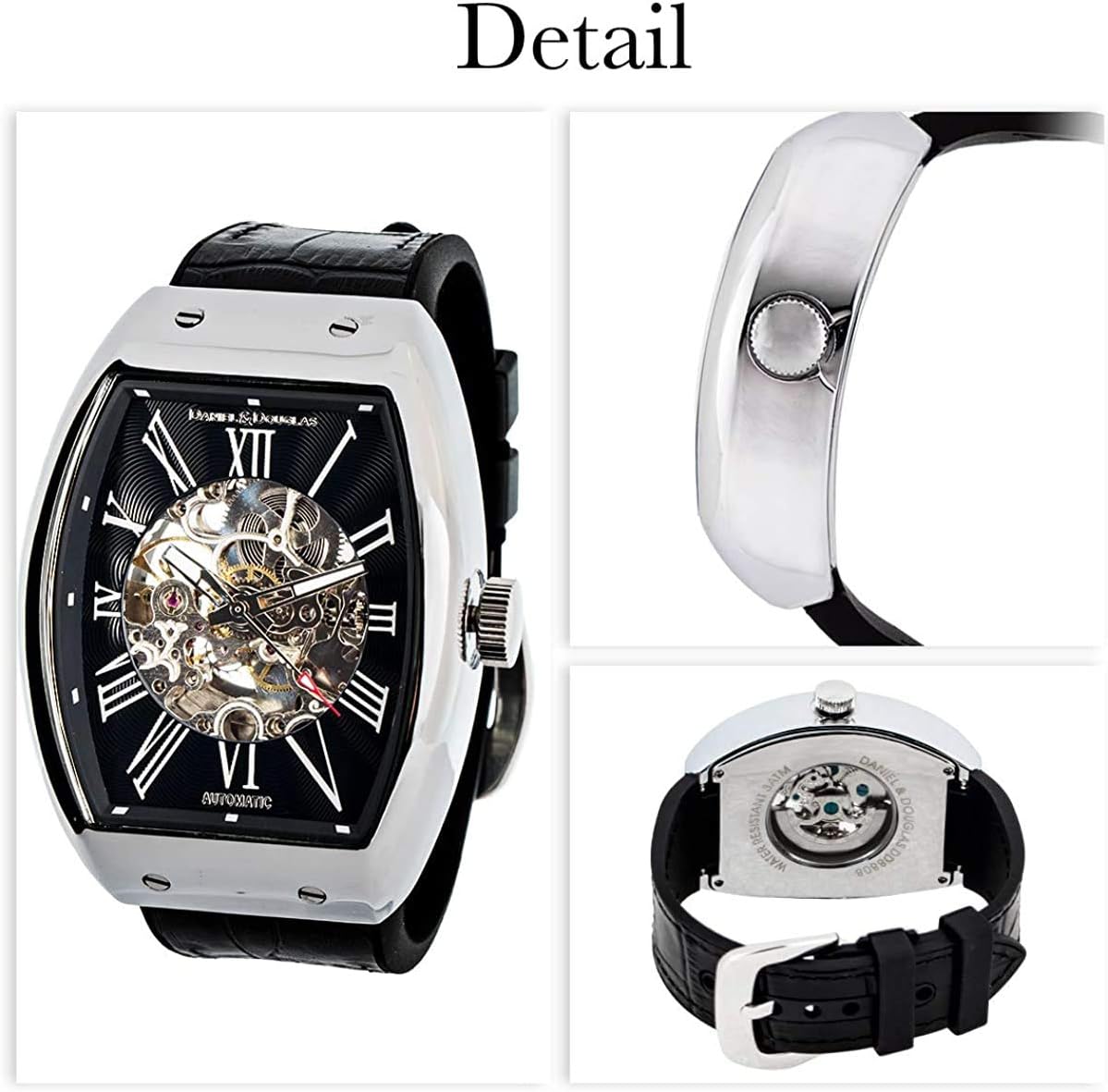 Daniel&Douglas DD8808 Men's Watch, Automatic Winding, Skeleton Tonneau, black / gold