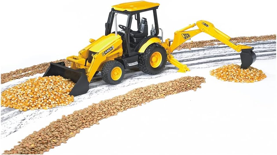 Bruder Toys - Construction Realistic JCB MIDI CX Backhoe Loader with Changeable Front Loader and Backhoe Loader Scoop - Ages 3+