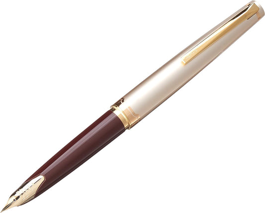 PILOT E95s Fountain Pen, Ivory Barrel with Gold Accents, Fine Nib, Blue Ink (60840), Burgundy/Ivory with Gold Accents