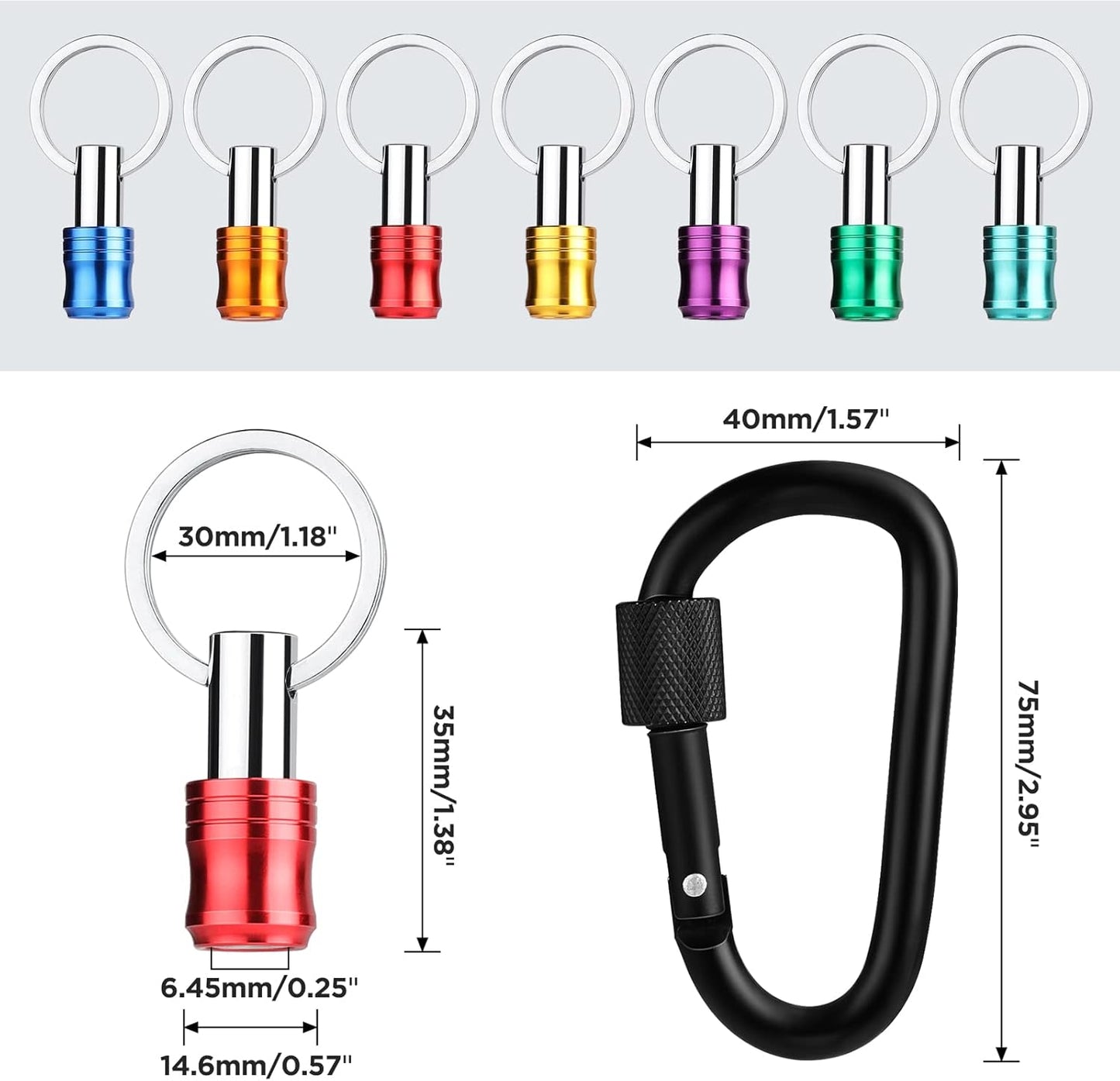 WORKPRO 1/4 inch Hex Shank Bit Holder, 7pcs Quick Release Drill Bit Holder Keychain for Impact Driver, Portable Screwdriver Bits Holder, Aluminum Alloy, Color Coded