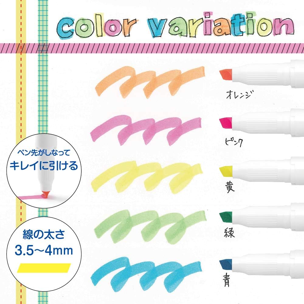 ZEBRA Highligher Just Fit Mojiniline, blurring proof for ballpoint pen wrinting (5 color set) WKS22-5C