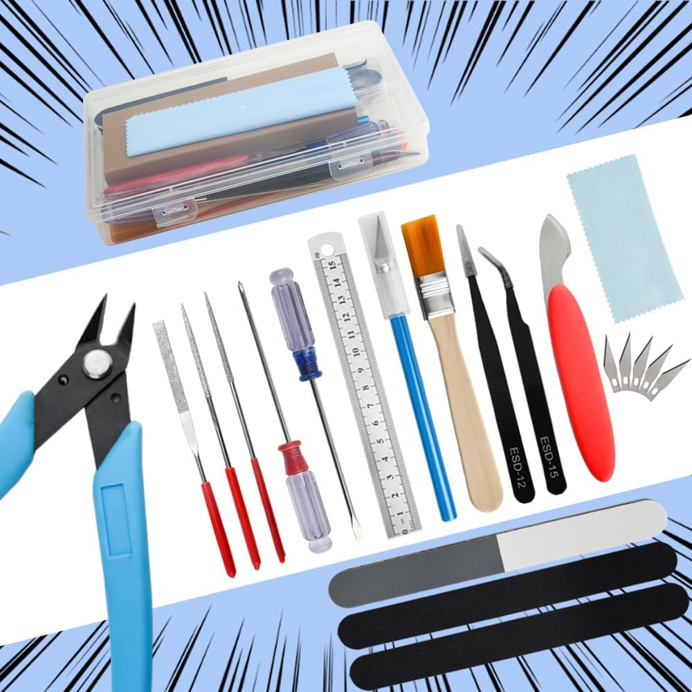 WMYCONGCONG 17 PCS Model Tool Kits Model Basic Tools Hobby Building Craft Set for Gundam Basic Model Building Repairing and Fixing