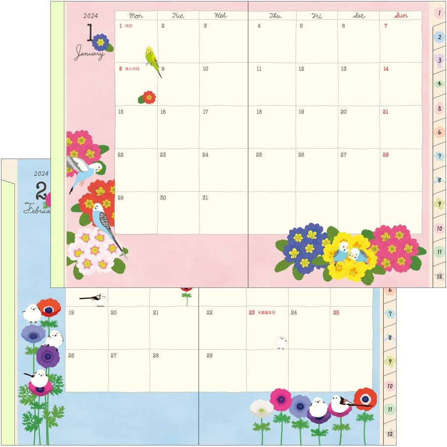 Midori Pocket Diary 22256006 Weekly Planner, 2024, B6, Cat Pattern, Starts January 2024 (Tri-print)