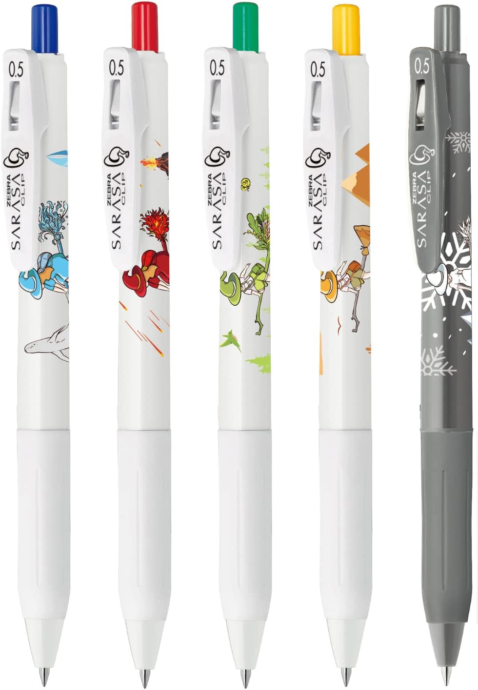 ZEBRA JJ15-WI-5C Gel Ballpoint Pen, Sarasa Clip, 0.02 inches (0.5 mm), Witch Pattern, Set of 5 Colors