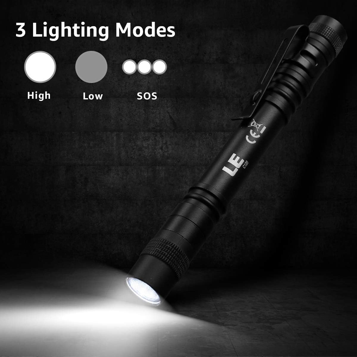 LE LED Pen Flashlights, Lightweight, Mini, Waterproof Pocket Flashlight with Clip, 2 Pack Small Flashlights for Inspection, Work, Emergency