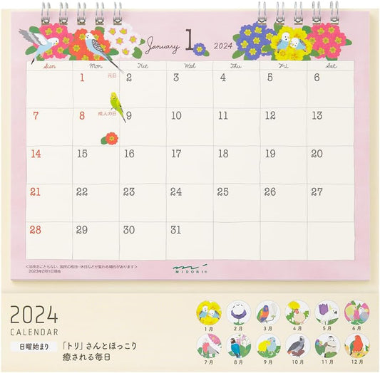 Midori 31274006 2024 Calendar Tabletop, M, Tri Pattern
