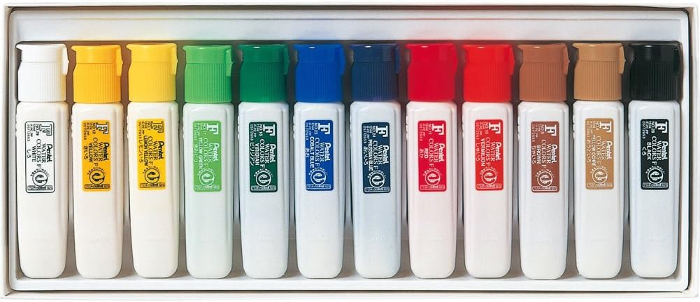 Pentel Efu Watercolor Paints WFC1-12 in Poly Tube, 12 Colors