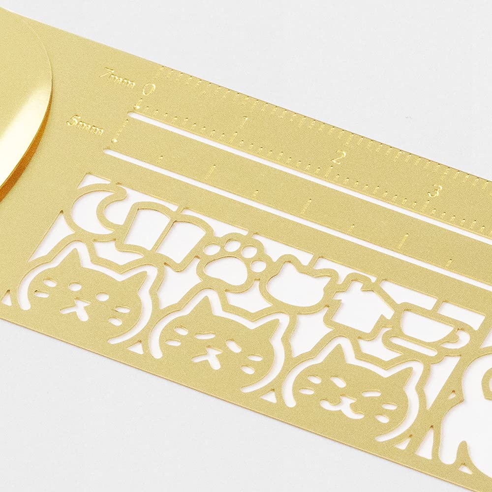 Designphil Cat Ruler, 5.5 Inch Clip Ruler with Cat Pattern, Brass Construction