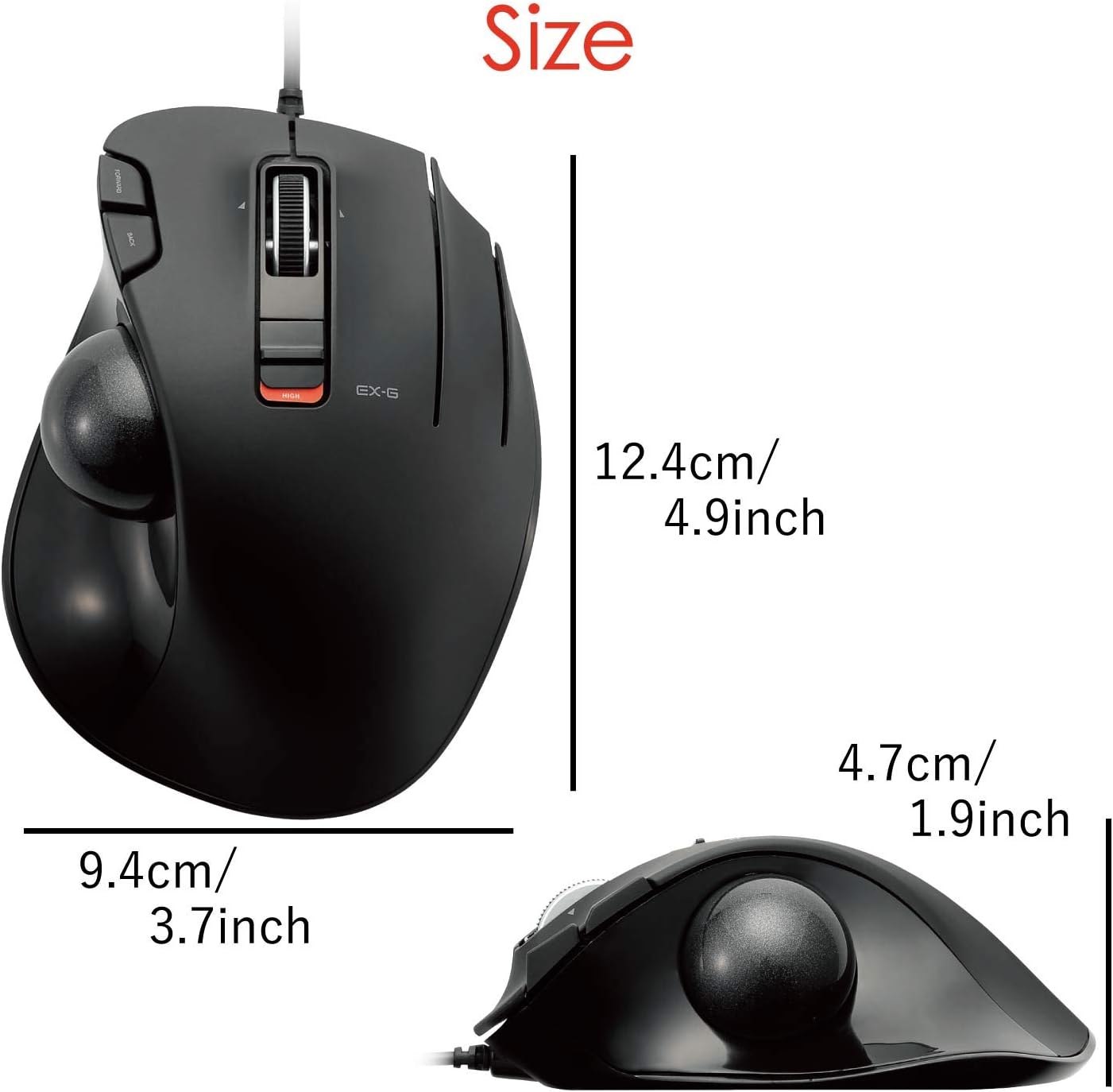 ELECOM EX-G Wired Trackball Mouse, Ergonomic, Thumb Control, Smooth Tracking Roller Ball, 6 Programmable Buttons, Tilt Scroll Computer Mice for PC Mac