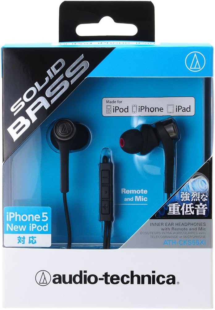 Audio Technica ATH-CKS55Xi BLACK | SOLID BASS Inner Ear Headphones for iPod/iPhone/iPad (Japan Import)