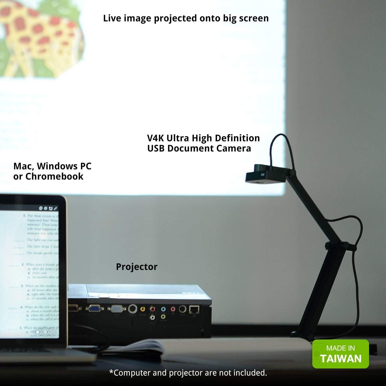 IPEVO V4K Ultra High Definition 8MP USB Document Camera ??? Mac OS, Windows, Chromebook Compatible for Live Demo, Web Conferencing, Distance Learning, Remote Teaching