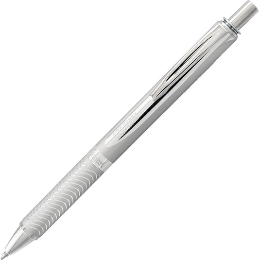 EnerGel Alloy Retractable Premium Liquid Gel Pen, (0.7mm) Metal Tip, Medium Line,Silver Barrel, Black Ink