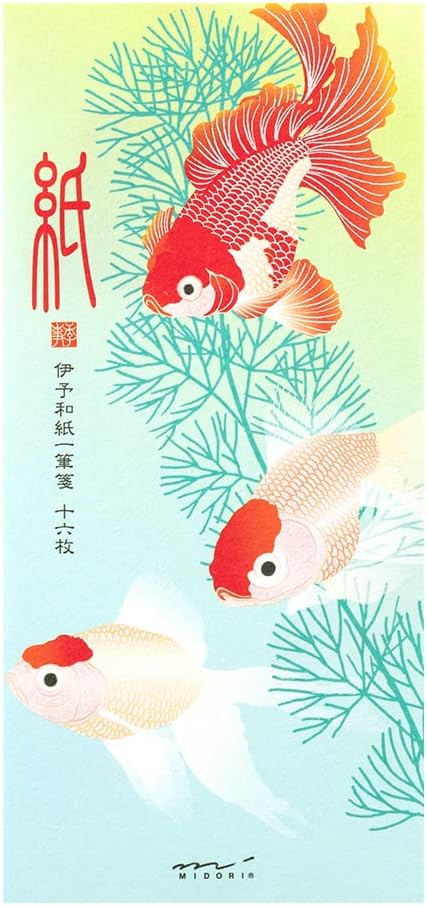 Midori 89551006 Single Writing Note Paper Series, Summer Letter, Silk, Goldfish and Aquatic Plant Pattern