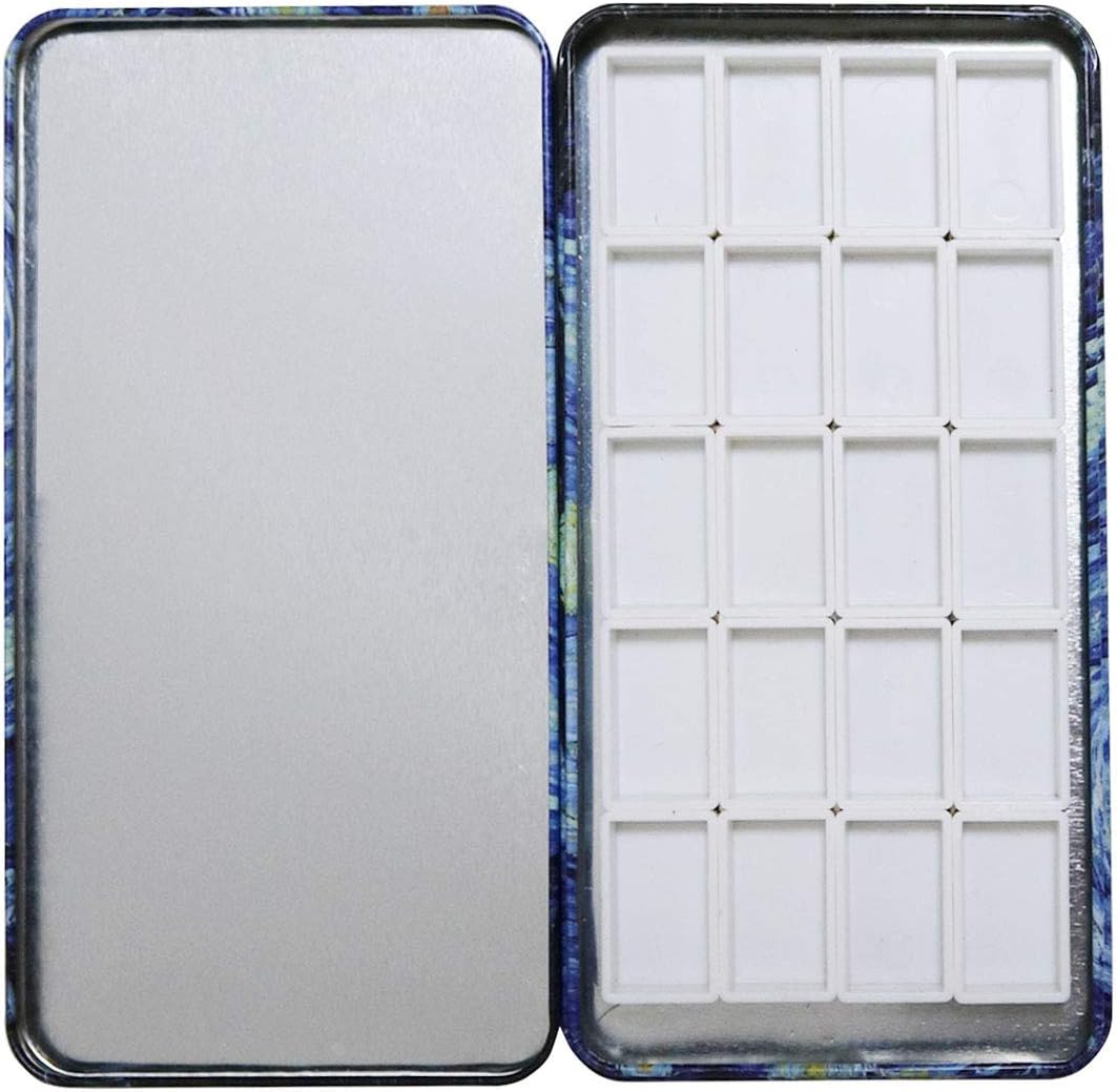 FCLUB Watercolor Tins Palette Paint Case with 20Pcs Full Pans Carrying Magnetic Stripe on The Bottom - Starry Night by Vincent Van Gosh