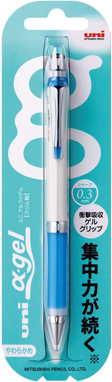 Uni Mechanical Pencil, Slim Model with Alpha Gel Grip, 0.3mm, White & Blue (M3807GG1PW.33)