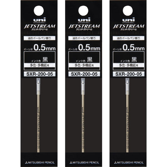Mitsubishi Pencil SXR20005.24 Rollerball Pen Refill, Jetstream Prime 0.5, Multi-Color, Multifunctional, Black, 3 Pens