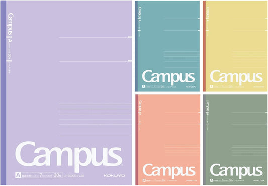 KOKUYO Composition Notebooks, 5 Pack Campus Semi-B5 Comp Book with Dot A 7mm Ruled, 30 Sheets, School Lined Notebook in Baked Colors, Journal Notebook for Women Work Study Note Taking (NO-3CATN-L35X5)