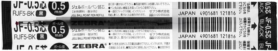 ZEBRA Sarasa B-RJF5-BK Gel Ballpoint Pen Refills, JF-0.5 Lead, Black, 10 Pieces